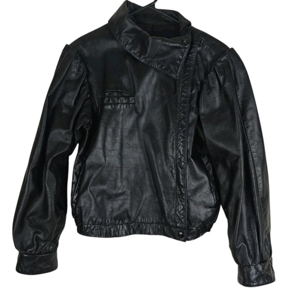 Vintage David Laurenz Leather Jacket Women's 9/10 Distressed Assymetrical Crop